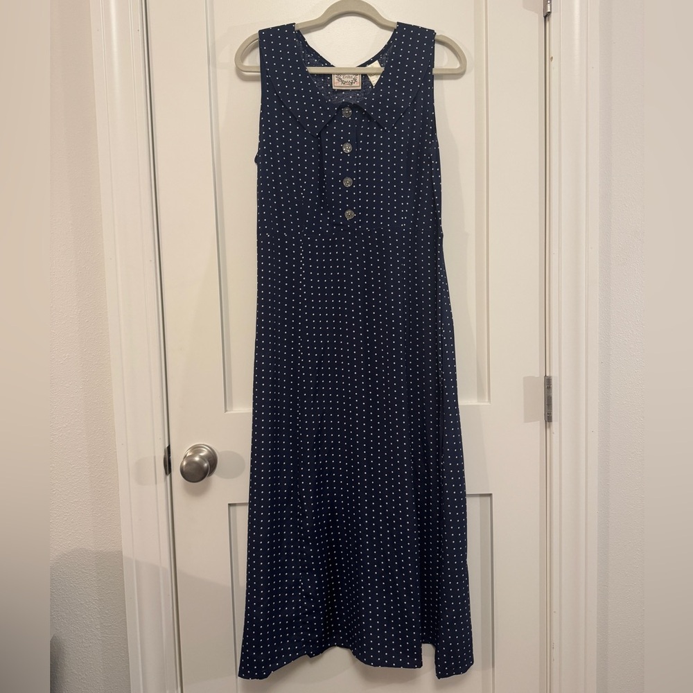 Navy Blue and White Polka Dot Maxi Dress Vintage Classic Erika S